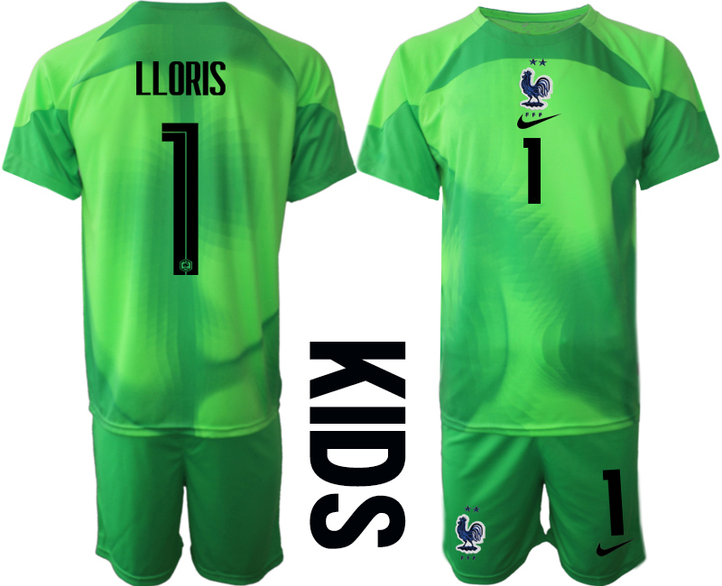 Youth 2022 World Cup National Team France green goalkeeper #1 Soccer Jersey->customized nhl jersey->Custom Jersey